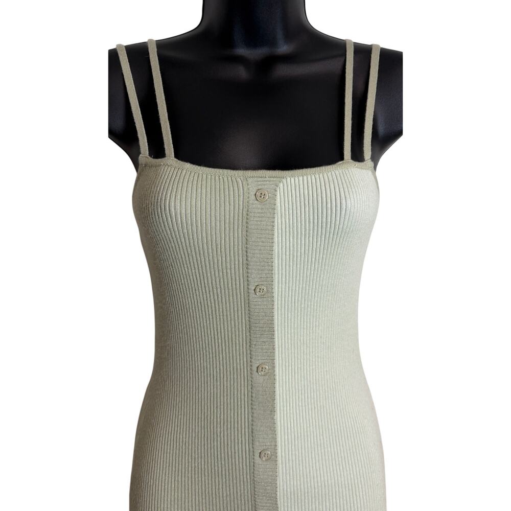 Ramona Womens Small Ribbed Bodycon Knit Dress Size Small Green Spaghetti Strap - Picture 2 of 9